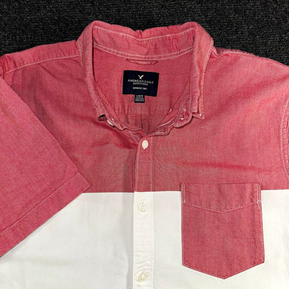American Eagle Outfitters Mens Large Shirt Colorblock Short Sleeve Button Up Red